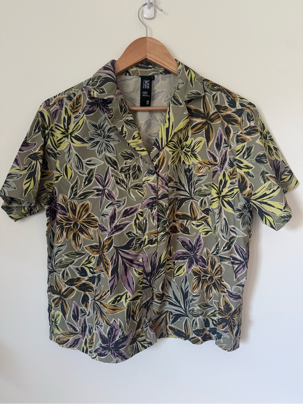 Mountain Hardwear Women’s Floral Button-Down Shirt - Olive Green, Yellow, Purple